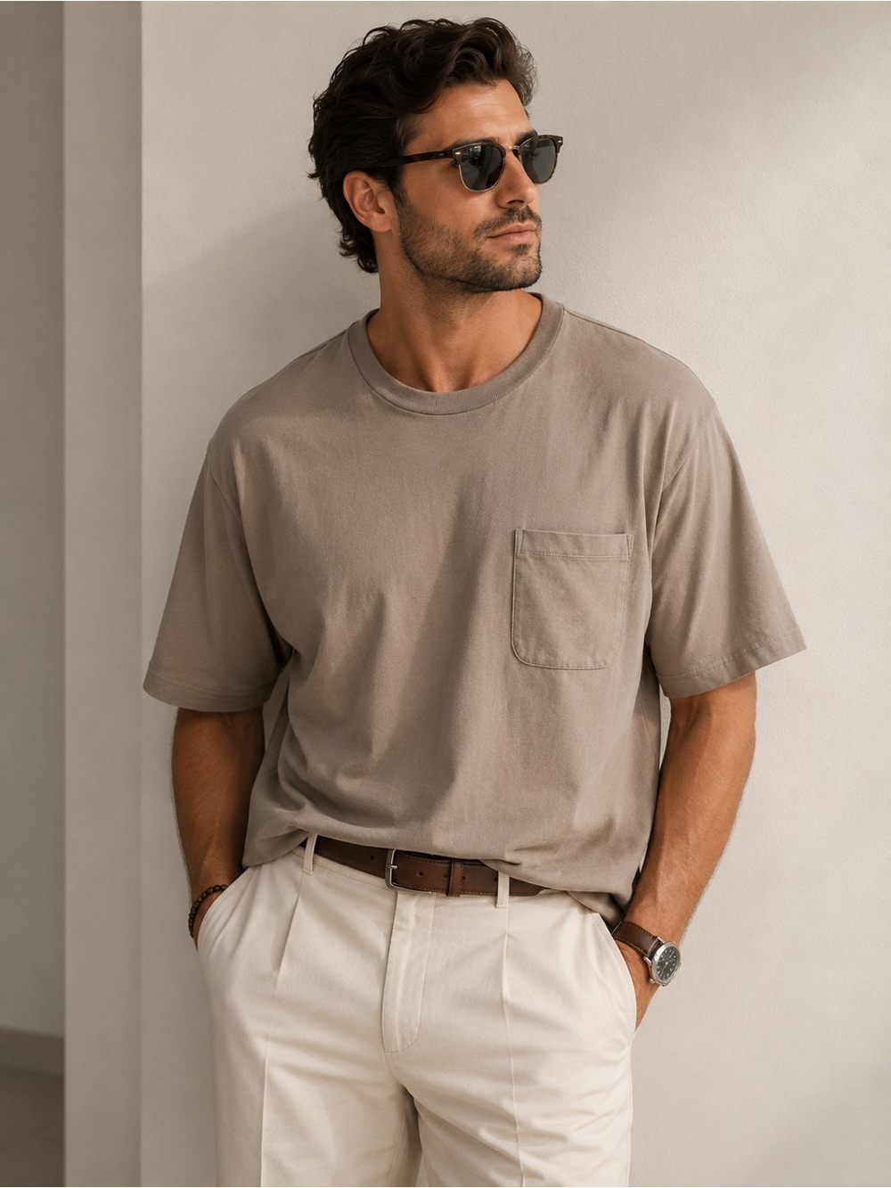 Saddlebred Men's‎ Pocket Crew Tee in Taupe